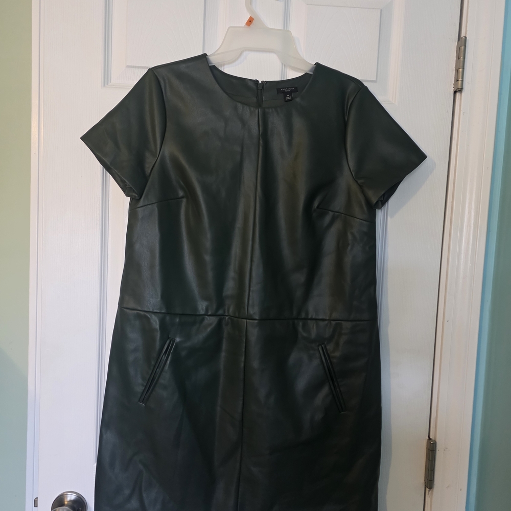 Ann Taylor Dark Green Faux Leather Dress